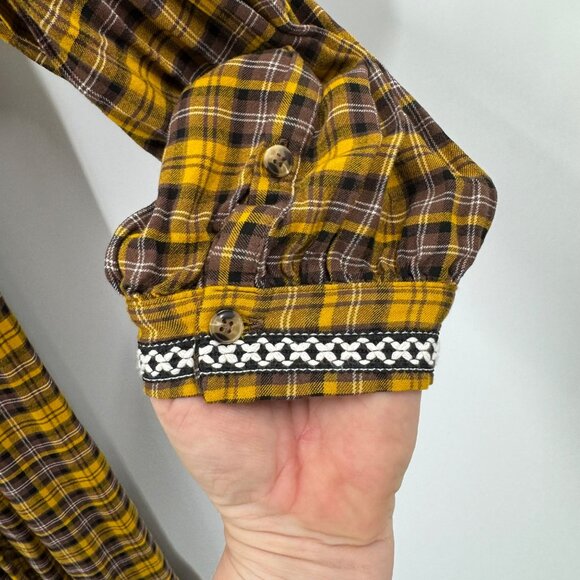 Anthropologie Dalton Wrap Dress Mustard Yellow Plaid Long Sleeve XL Womens Boho - Picture 6 of 15